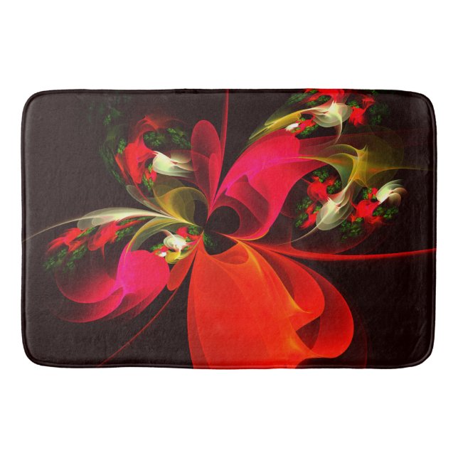 Red Green Floral Modern Abstrakt Art Pattern #02 Badematte (Vorderseite)