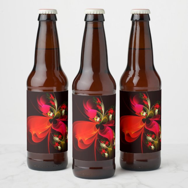 Red Green Floral Modern Abstrakt Art Pattern #02 Bierflaschenetikett (Flaschen)