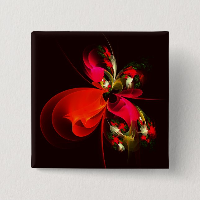 Red Green Floral Modern Abstrakt Art Pattern #02 Button (Vorderseite)