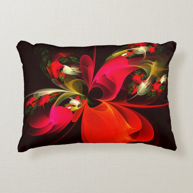 Red Green Floral Modern Abstrakt Art Pattern #02 Dekokissen (Vorderseite)