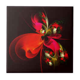 Red Green Floral Modern Abstrakt Art Pattern #02 Fliese