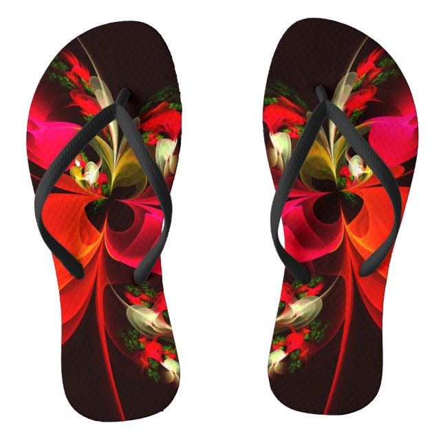 Red Green Floral Modern Abstrakt Art Pattern #02 Flip Flops (Fußbett)