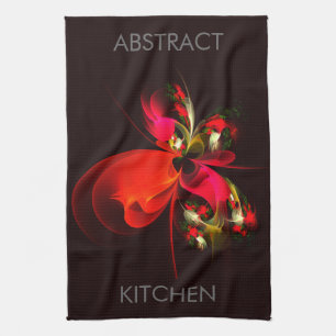 Red Green Floral Modern Abstrakt Art Pattern #02 Geschirrtuch
