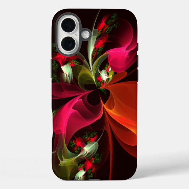 Red Green Floral Modern Abstrakt Art Pattern #02 iPhone 16 Plus Hülle (Rückseite)