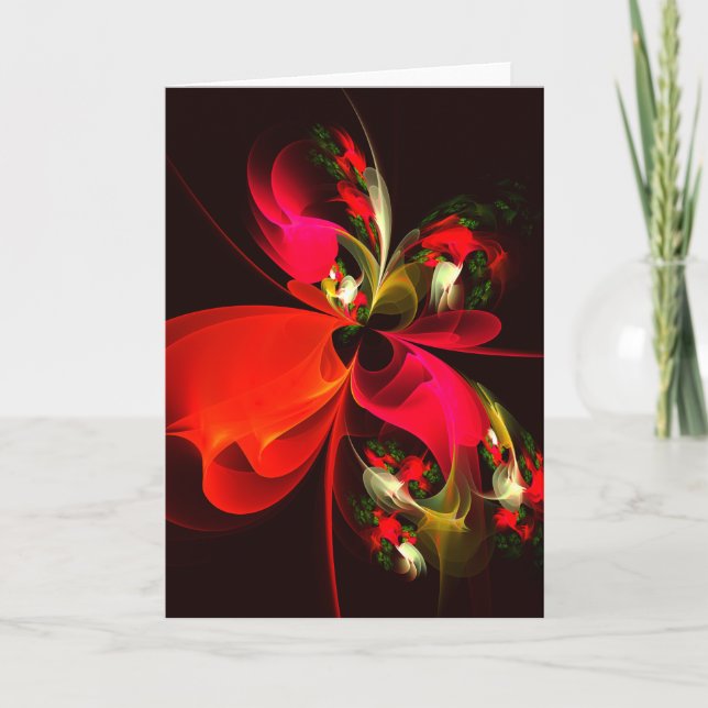 Red Green Floral Modern Abstrakt Art Pattern #02 Karte (Vorderseite)