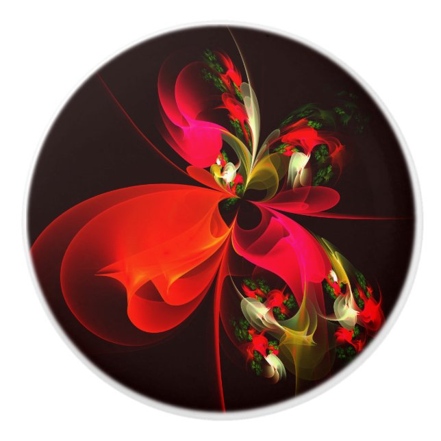 Red Green Floral Modern Abstrakt Art Pattern #02 Keramikknauf (Vorderseite)