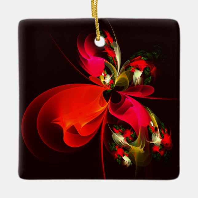 Red Green Floral Modern Abstrakt Art Pattern #02 Keramikornament (Vorderseite)