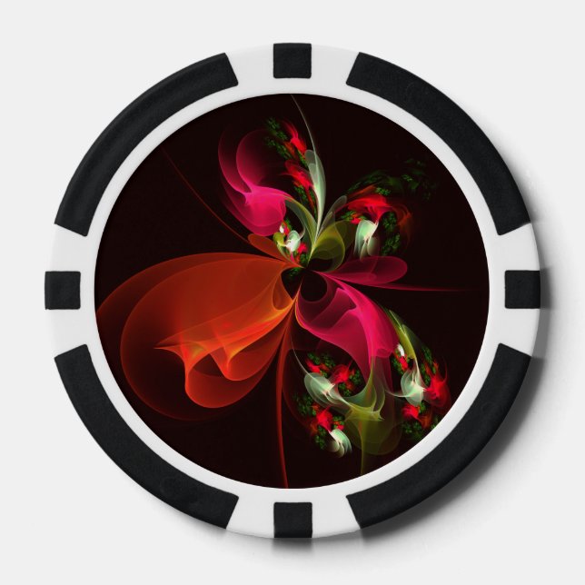 Red Green Floral Modern Abstrakt Art Pattern #02 Pokerchips (Vorderseite)