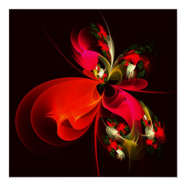 Red Green Floral Modern Abstrakt Art Pattern #02 Poster (Vorderseite)