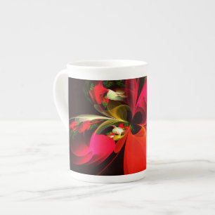Red Green Floral Modern Abstrakt Art Pattern #02 Prozellantasse