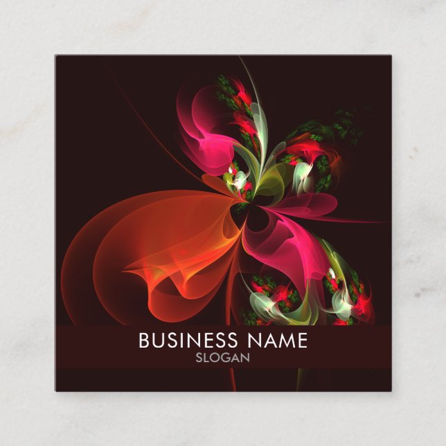Red Green Floral Modern Abstrakt Art Pattern #02 Quadratische Visitenkarte (Vorderseite)