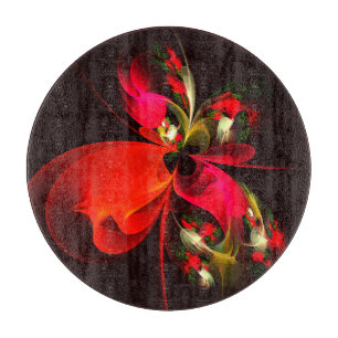 Red Green Floral Modern Abstrakt Art Pattern #02 Schneidebrett