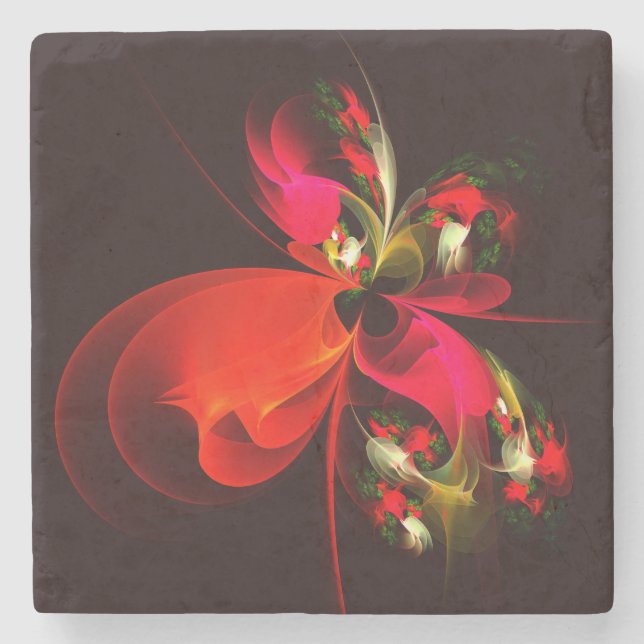 Red Green Floral Modern Abstrakt Art Pattern #02 Steinuntersetzer (Vorderseite)