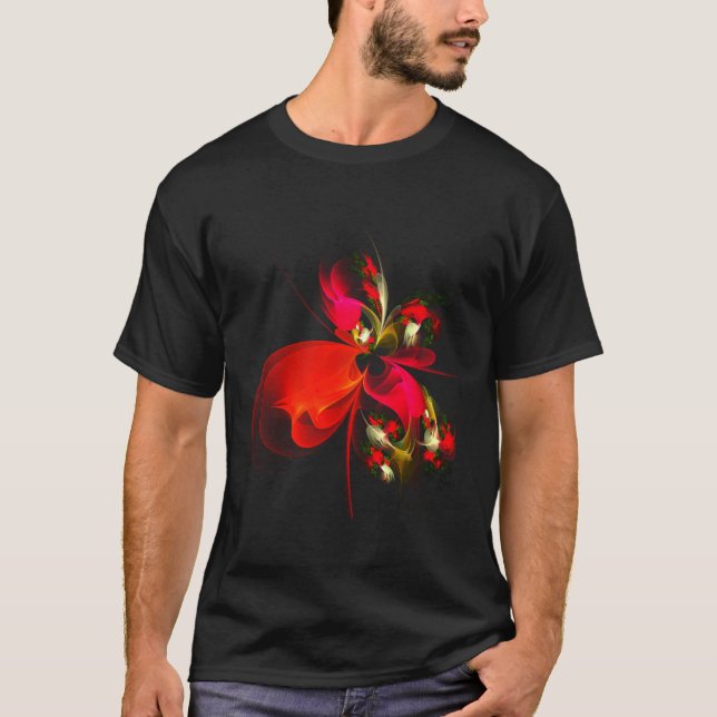 Red Green Floral Modern Abstrakt Art Pattern #02 T-Shirt (Vorderseite)