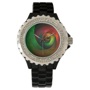 Red Green Floral Modernes Abstraktes Kunstmuster # Armbanduhr