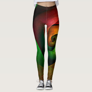 Red Green Floral Modernes Abstraktes Kunstmuster # Leggings