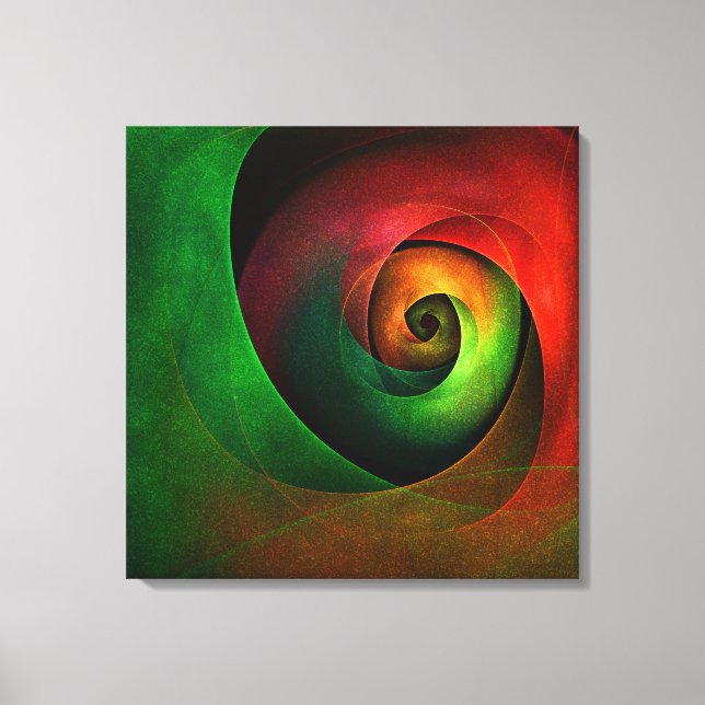 Red Green Floral Modernes Abstraktes Kunstmuster # Leinwanddruck (Vorderseite)