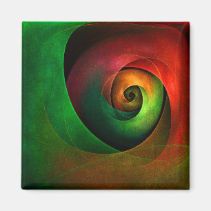 Red Green Floral Modernes Abstraktes Kunstmuster # Magnet