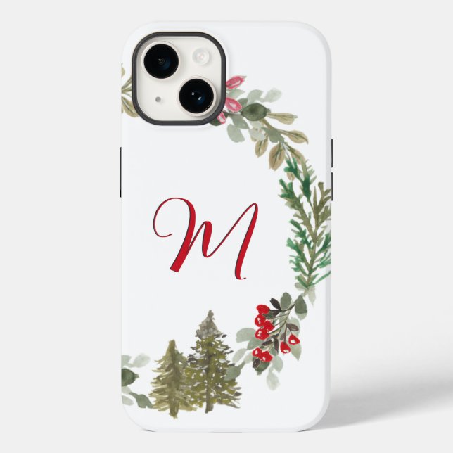 Red Green Floral Monogram Case-Mate iPhone 14 Hülle (Rückseite)