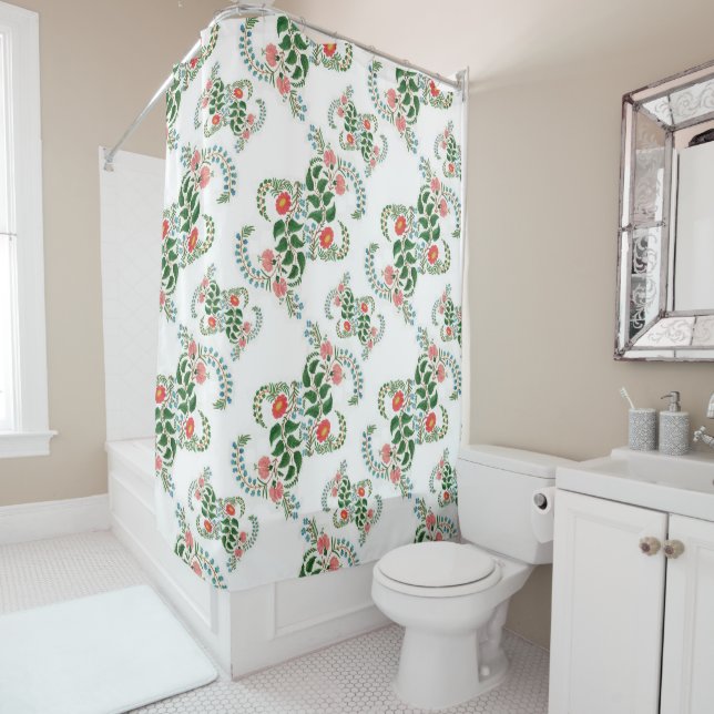 Red Green Floral Nahtloses Neujahr Xmas Weiß Duschvorhang (Beispiel)