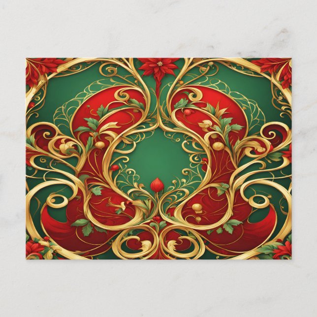 Red Green Floral Weihnachtsfeiertag Postkarte (Vorderseite)