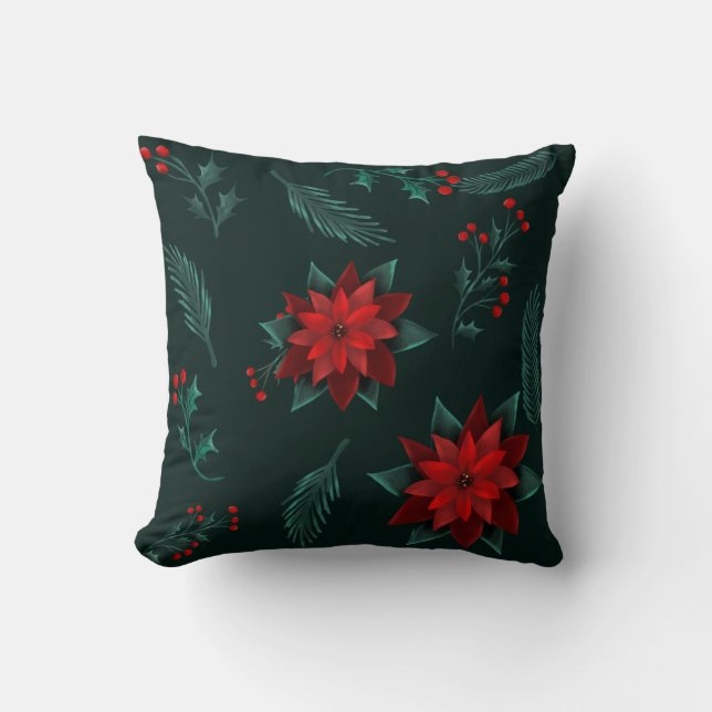 Red Green Floral Weihnachtsfest Pattern Wrappin Kissen (Vorderseite)