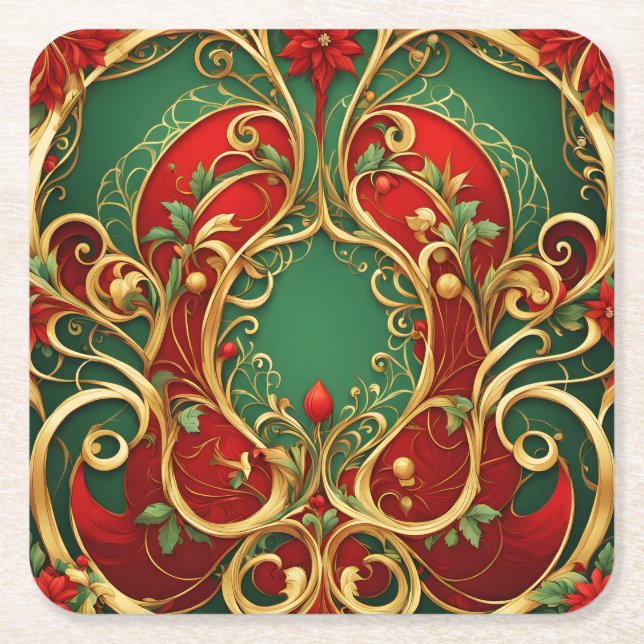 Red Green Floral Weihnachtszeitung Untersetzer (Vorderseite)