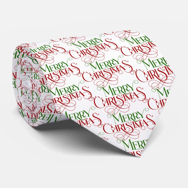 Red & Green Frohe Weihnachts Retro Typografie Krawatte (Gerollt)