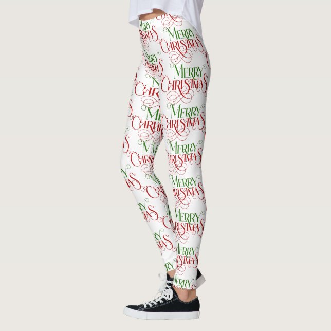 Red & Green Frohe Weihnachts Retro Typografie Leggings (Links)