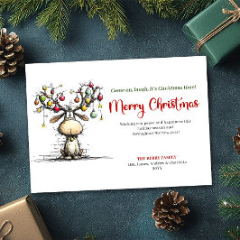 Red Green Funny Reindeer Christmas Greeting Feiertagskarte