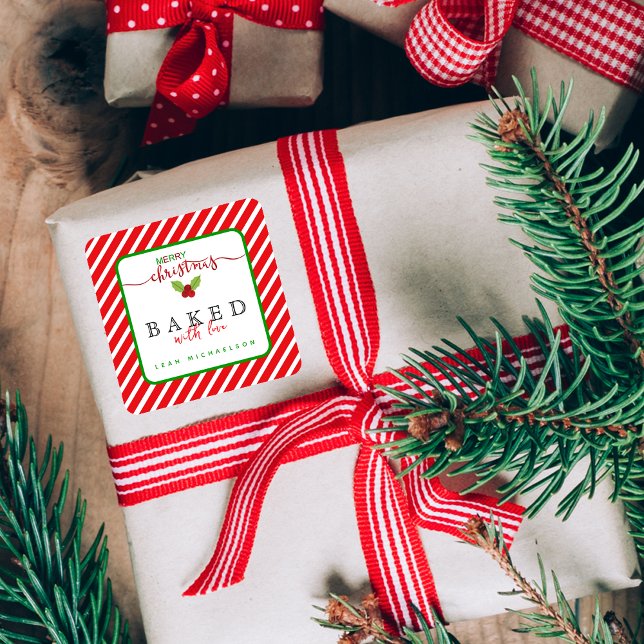 Red Green gebacken mit Liebe Weihnachten Quadratischer Aufkleber (Von Creator hochgeladen)