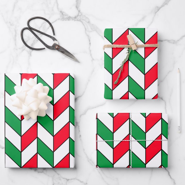 Red Green Geometric Muster Geschenkpapier Set (Vorderseite)