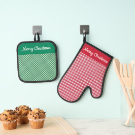 Red Green Gingham Karos Design Ofenhandschuh & Topflappen-Set