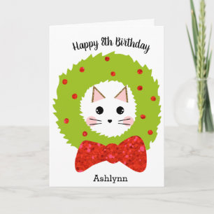 Red Green Glitzer Bow Cat Weihnachten Geburtstag Karte
