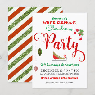 Red Green Glitzer White Elephant Weihnachtsfest Pa Einladung