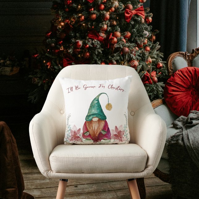Red Green Gnome Holly Berry Poinsettia Aquarell Kissen (Von Creator hochgeladen)