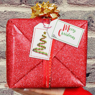 Red Green Gold Abstrakt Art Ribbon Weihnachtsbaum Geschenkanhänger