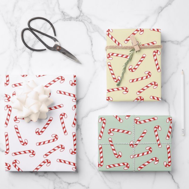 Red, Green, Gold Candy Cane Weihnachtsmuster Geschenkpapier Set (Vorderseite)