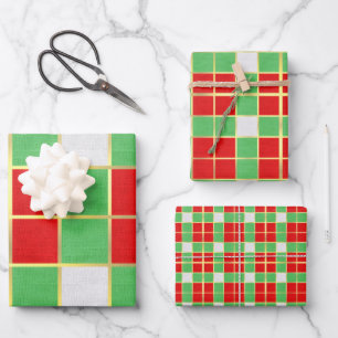Red Green & Gold Checkered Muster Geschenkpapier Set