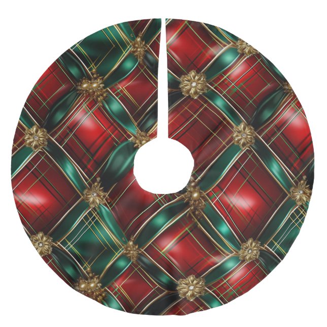 RED GREEN & GOLD CHRISTMAS KARIERTE PATTER POLYESTER WEIHNACHTSBAUMDECKE (Vorderseite)