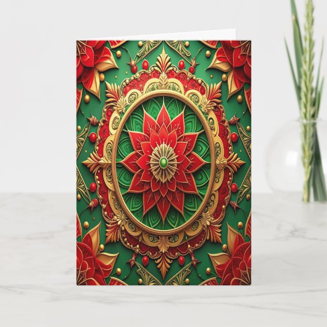 Red Green Gold Decorative Holiday Card Karte (Vorderseite)