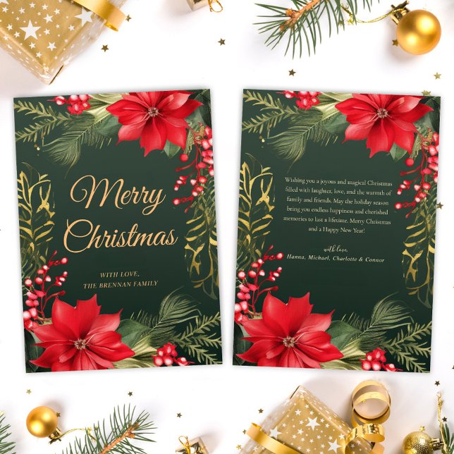 Red Green Gold Elegant Frohe Weihnachten (Red Green Gold Elegant Merry Christmas Holiday Card)