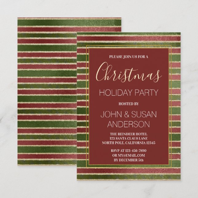 Red Green - Gold Foil Weihnachtsfeier Party Einlad Einladung (Vorne/Hinten)
