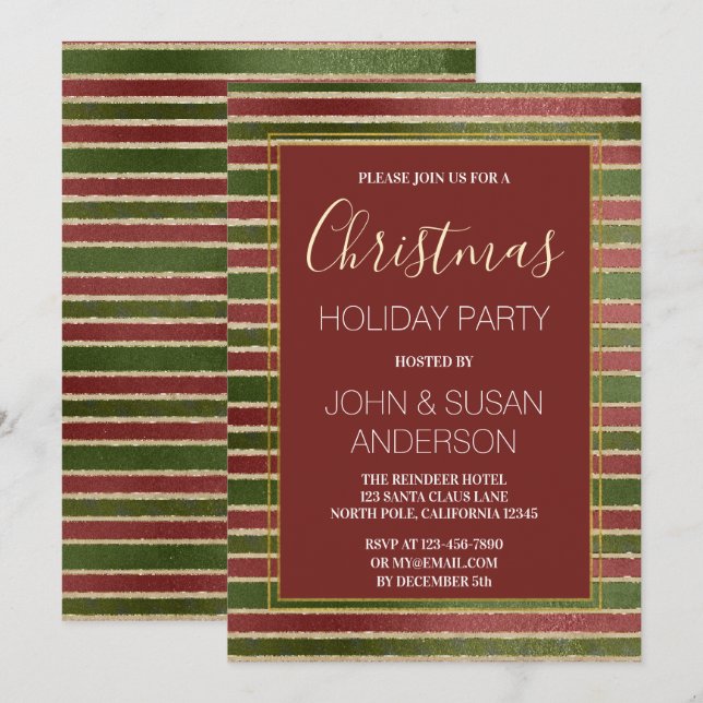 Red Green - Gold Foil Weihnachtsfeier Party Einlad Einladung (Vorne/Hinten)