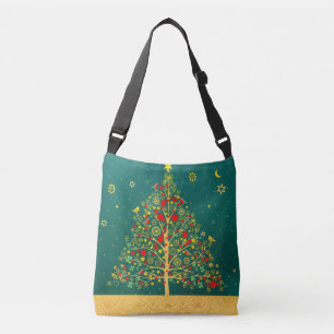 Red Green Gold Glitzer Chrismas Winter Bird Tree Tragetaschen Mit Langen Trägern