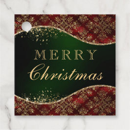 Red, Green & Gold Glitzer Damask Weihnachten Geschenkanhänger