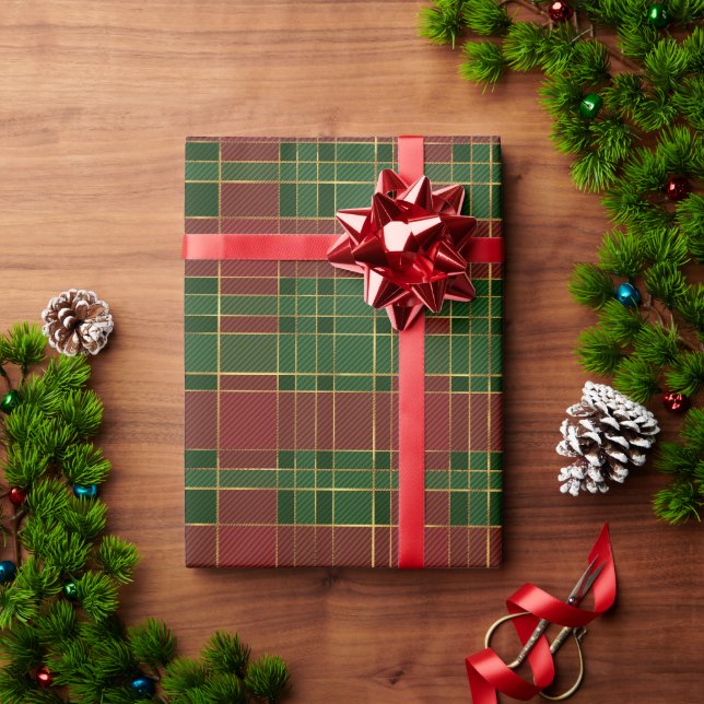 Red Green Gold Kariert Geschenkpapier (Feiertagsgeschenk)
