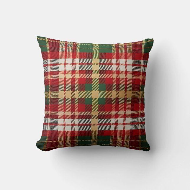 Red Green Gold Karierter Weihnachtsurlaub Kissen (Vorderseite)