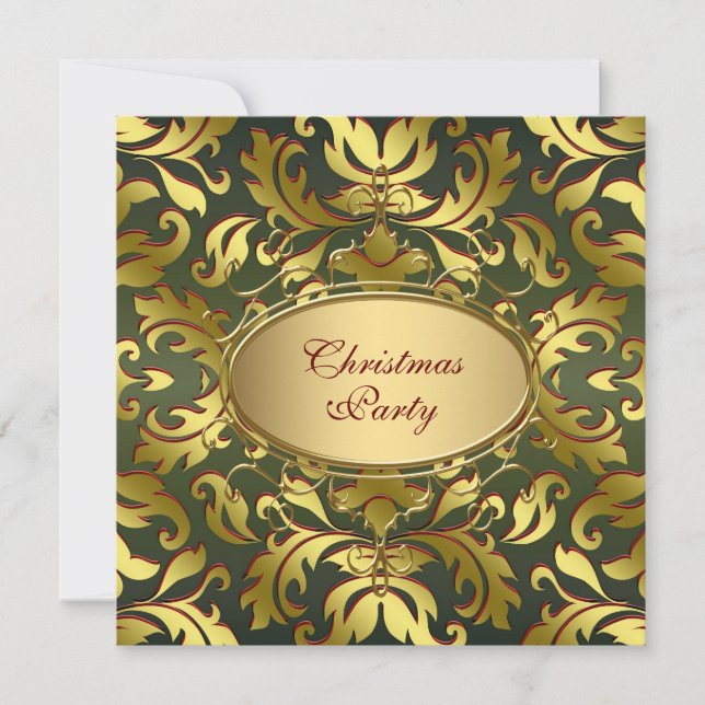Red Green Gold Leaf Corporate Christmas Party Einladung (Vorderseite)