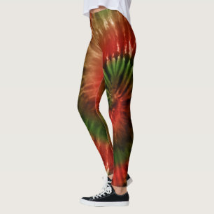 Red Green & Gold Psychedelic Gefärbte Krawatte Wei Leggings